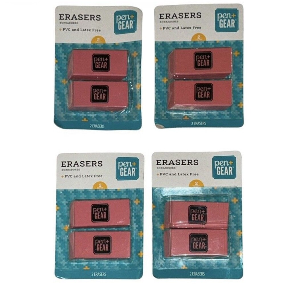 4x Pen + Gear Pink Erasers PVC & Latex Free 2 Count Each